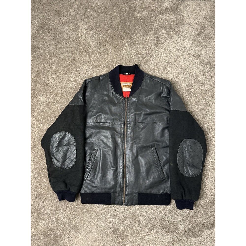Vintage Mens Black Leather Jacket POSH Y2K American style‎   Size L